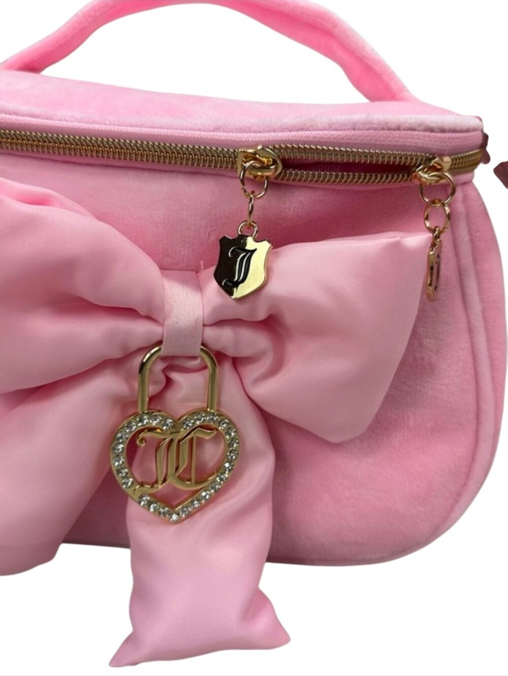 💕▪️Juicy Couture ▪️velour Soft Pink Satin Bow Cosmetic Case with Heart Charm - Picture 3 of 3